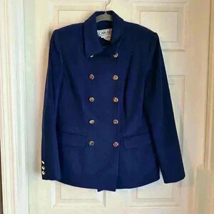 Vintage Carlisle Coat Womens Size 8 Wool Cashmere Cobalt Blue Lined Gold Button